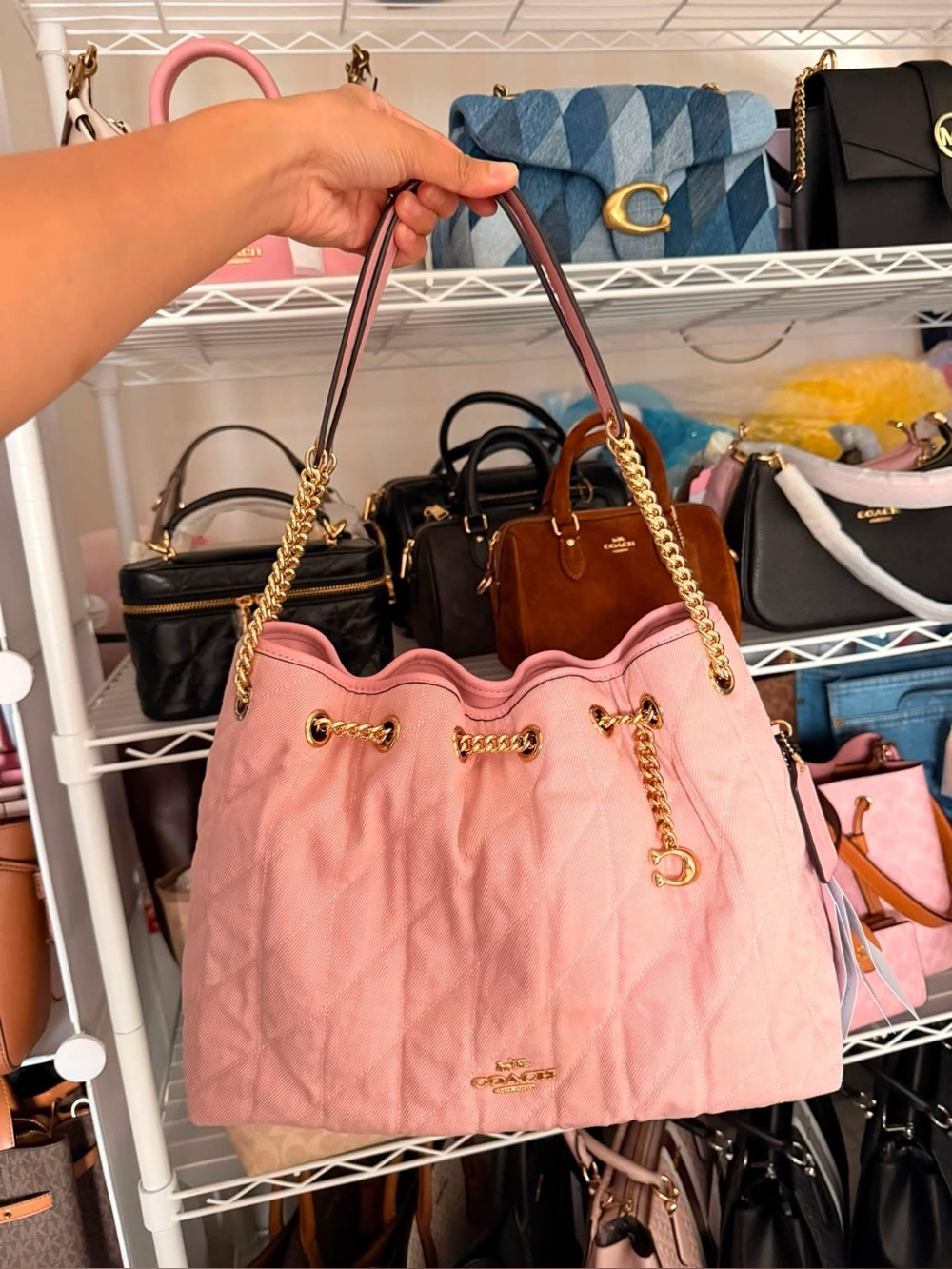 Coach Pink denim Evelyn bag